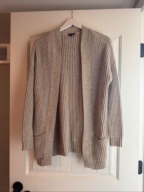 Express Open-Front Ribbed Cardigan Sweater - Beige
